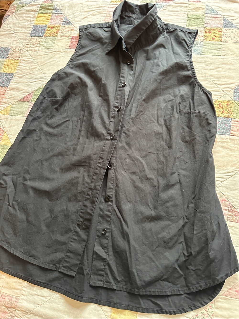 W—AKA Black Sleeveless Button-Front Shirt